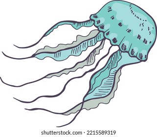 Jellyfish icon. Hand drawn underwater animal sketch