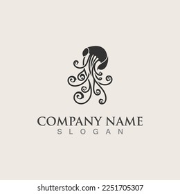 Jellyfish icon illustration design, simple logo template vector