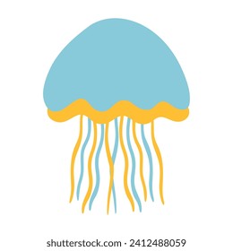 Jellyfish icon isolated vector illustration. Flat cartoon hand drawn colored design.