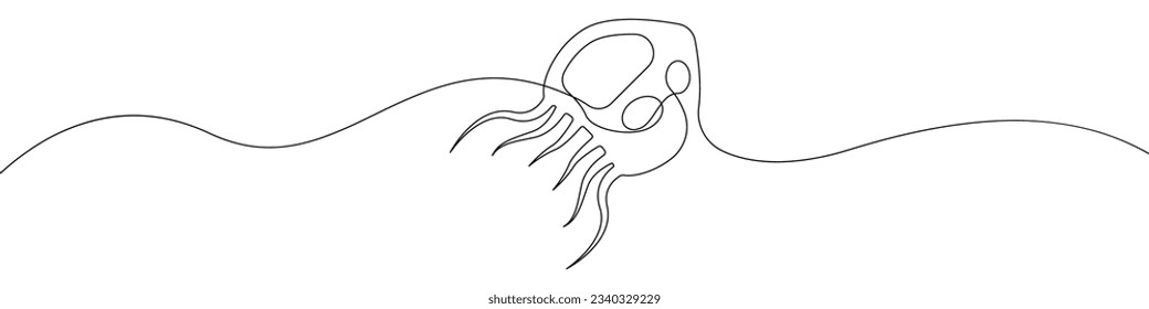 Jellyfish icon line continuous drawing vector. One line Jellyfish icon vector background. Jellyfish tentacles icon. Continuous outline of a Sea jellyfish icon.