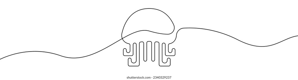 Jellyfish icon line continuous drawing vector. One line Jellyfish icon vector background. Jellyfish tentacles icon. Continuous outline of a Sea jellyfish icon.