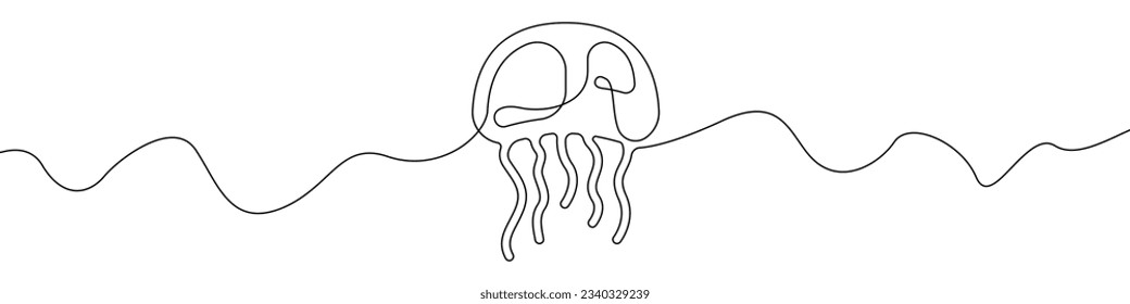 Jellyfish icon line continuous drawing vector. One line Jellyfish icon vector background. Jellyfish tentacles icon. Continuous outline of a Sea jellyfish icon.