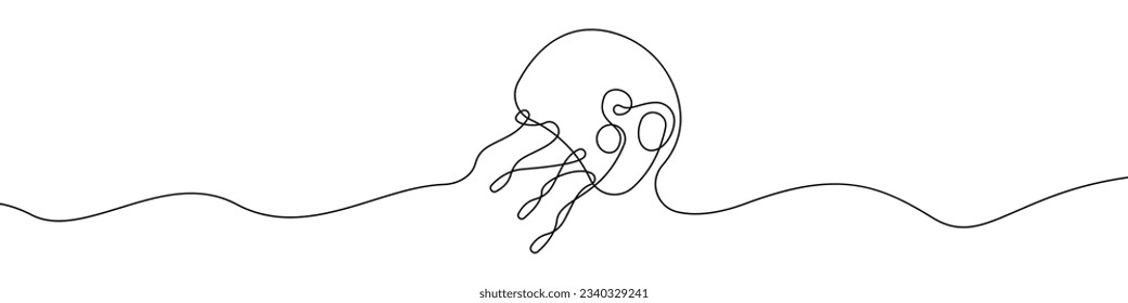 Jellyfish icon line continuous drawing vector. One line Jellyfish icon vector background. Jellyfish tentacles icon. Continuous outline of a Sea jellyfish icon.