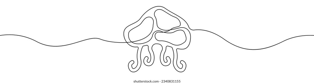 Jellyfish icon line continuous drawing vector. One line Jellyfish icon vector background. Sea Jellyfish icon. Continuous outline of a Cartoon Jellyfish icon.