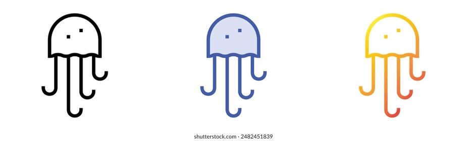 jellyfish icon. Linear, Blue Fill and Gradient Style Design Isolated On White Background