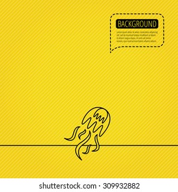 Jellyfish icon. Marine animal sign. Speech bubble of dotted line. Orange background. Vector
