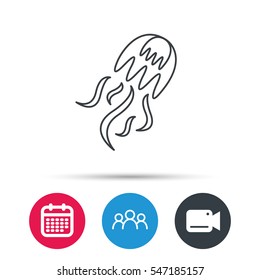 Jellyfish icon. Marine animal sign. Group of people, video cam and calendar icons. Vector