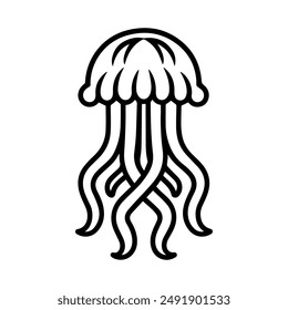 Jellyfish icon or modern line symbol. Vector line art and icon design with bold outline. Black and white Pixel Perfect minimalistic symbol isolated white background. Silhouette simple thin sign