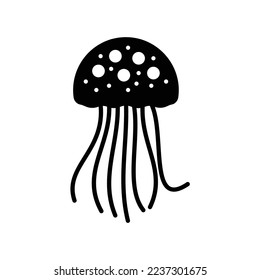 Jellyfish icon for ocean creature or sea animal in black solid style