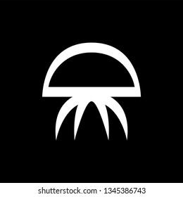 Jellyfish Icon On Black Background. Black Flat Style Vector Illustration.