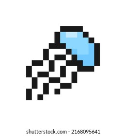 Jellyfish icon in pixel art design isolated on white background, vector sign symbol
