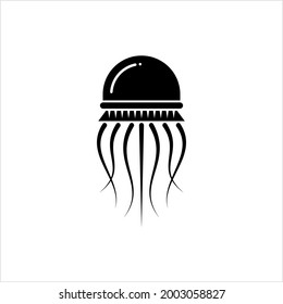 Jellyfish Icon, Sea Jellies Icon, Umbrella Shaped Bells And Trailing Tentacles Vector Art Illustration