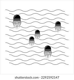 Jellyfish Icon, Sea Jellies Icon, Umbrella Shaped Bells And Trailing Tentacles Vector Art Illustration