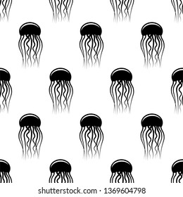 Jellyfish Icon Seamless Pattern, Jelly Fish Icon Vector Art Illustration
