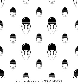 Jellyfish Icon Seamless Pattern, Sea Jellies Icon, Umbrella Shaped Bells And Trailing Tentacles Vector Art Illustration