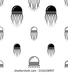 Jellyfish Icon Seamless Pattern, Sea Jellies Icon, Umbrella Shaped Bells And Trailing Tentacles Vector Art Illustration