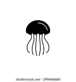 jellyfish icon in solid black flat shape glyph icon, isolated on white background 
