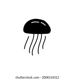 jellyfish icon in solid black flat shape glyph icon, isolated on white background 