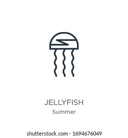 Jellyfish icon. Thin linear jellyfish outline icon isolated on white background from summer collection. Line vector sign, symbol for web and mobile