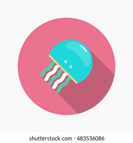 Jellyfish icon, Vector flat long shadow design. EPS10