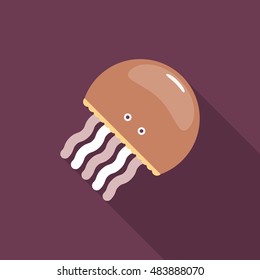 Jellyfish icon, Vector flat long shadow design. EPS10