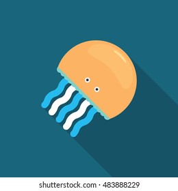 Jellyfish icon, Vector flat long shadow design. EPS10