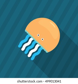 Jellyfish icon, Vector flat long shadow design. EPS10