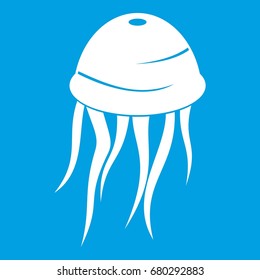 Jellyfish icon white isolated on blue background vector illustration