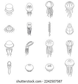 Quallen-Symbole gesetzt. Isometrische Reihe von Quallen-Vektorsymbole für Webdesign einzeln auf weißem Hintergrund