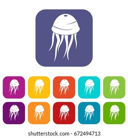 Jellyfish icons set vector illustration in flat style In colors red, blue, green and other