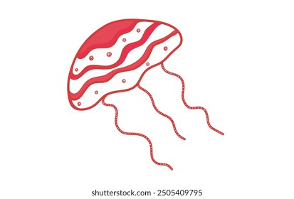 
Jellyfish illustration on white isolated background. Jellyfish pattern in color for print on clothes, paper, stationery, print on fabric. Simple drawing of a jellyfish outline. Bright sea art. 