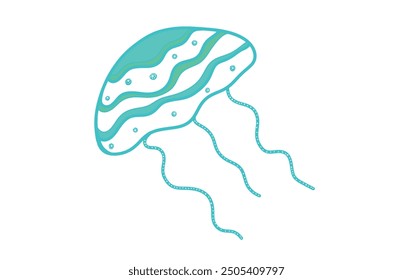 
Jellyfish illustration on white isolated background. Jellyfish pattern in color for print on clothes, paper, stationery, print on fabric. Simple drawing of a jellyfish outline. Bright sea art. 