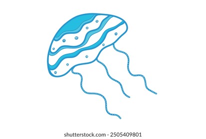 
Jellyfish illustration on white isolated background. Jellyfish pattern in color for print on clothes, paper, stationery, print on fabric. Simple drawing of a jellyfish outline. Bright sea art. 