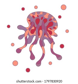 Jellyfish isolated on a white background. A jellyfish with long tentacles. Cartoon lines of art. Doodle print for baby, t-shirt, clothing, greeting card.