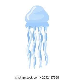 Jellyfish isolated on white background. Cartoon character of ocean for children. Simple kid print fish. Design for any purposes. Vector illustration.