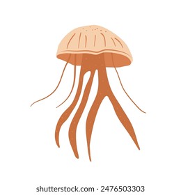 Jellyfish isolated on white background. Stylized aquatic Invertebrate and marine life. Medusa vector hand drawn flat illustration.