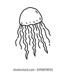 Jellyfish isolated on white background. Vector hand-drawn illustration in doodle style. Perfect for logo, various designs. Underwater world.