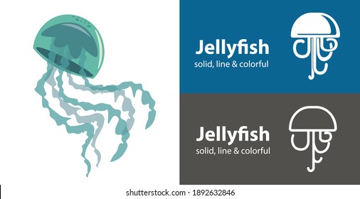 Jellyfish isolated vector icon. sea line solid flat icon