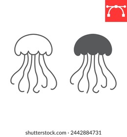 Jellyfish line and glyph icon, seafood and fish, medusa vector icon, vector graphics, editable stroke outline sign, eps 10.