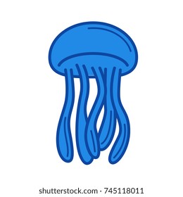 Jellyfish line icon isolated on white background. Jellyfish line icon for infographic, website or app. Blue icon designed on a grid system.