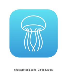 Jellyfish line icon for web, mobile and infographics. Vector white icon on the blue gradient square with rounded corners isolated on white background.