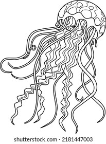 jellyfish line vector illustration isolated on white background