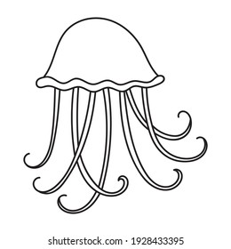 Jellyfish linear icon. Swimming medusa. Ocean wildlife. Marine aquarium. Toxic jelly fish with tentacles. Thin line illustration. Contour symbol. Vector isolated outline drawing. Editable stroke