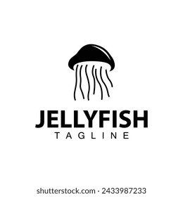 Jellyfish logo design template sea animal life simple black silhouette illustration