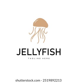 Jellyfish logo design template sea animal life simple black silhouette illustration