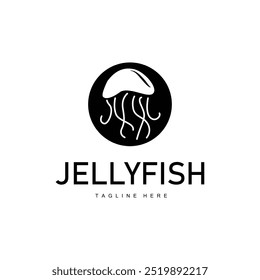 Jellyfish logo design template sea animal life simple black silhouette illustration