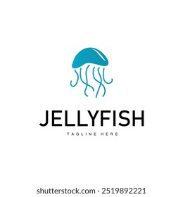 Jellyfish logo design template sea animal life simple black silhouette illustration