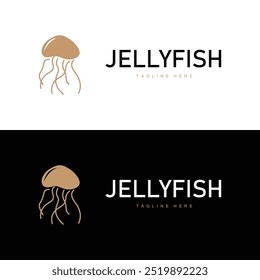 Jellyfish logo design template sea animal life simple black silhouette illustration