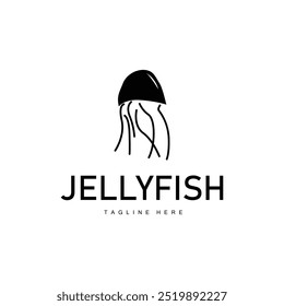 Jellyfish logo design template sea animal life simple black silhouette illustration