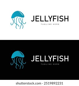 Jellyfish logo design template sea animal life simple black silhouette illustration